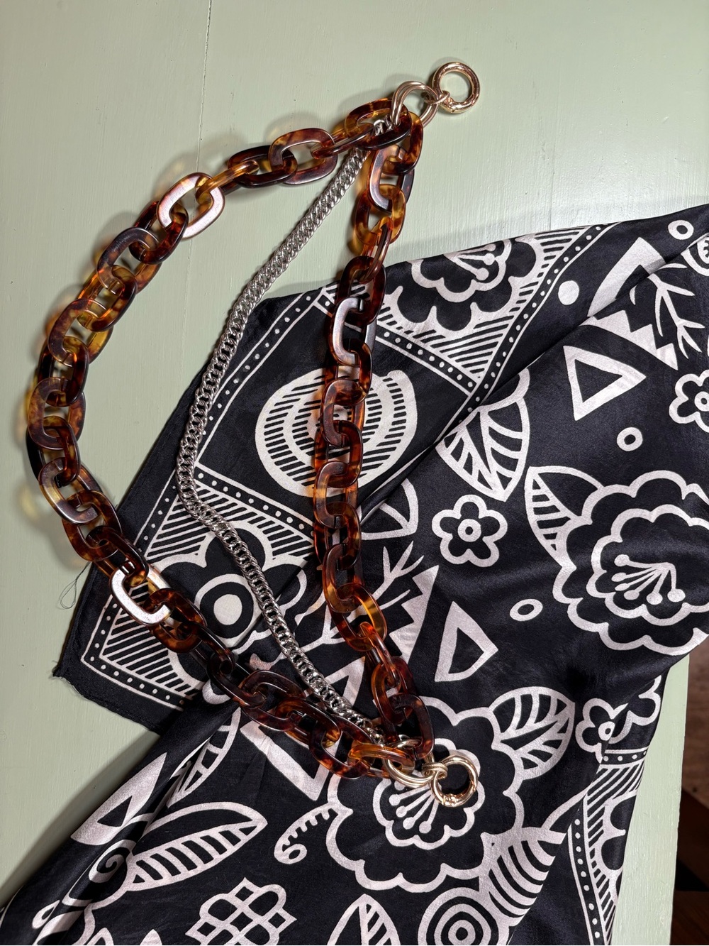 Upcycled Tortoiseshell Chain Bag Strap with Silver Metal Accent